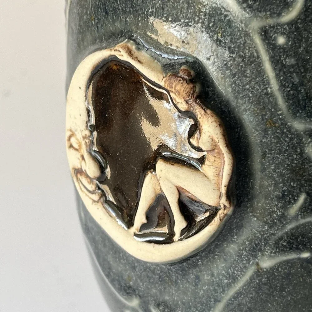 Art Pottery Chalice Goblet Celestial Nude Woman Sitting Crescent Moon Goddess